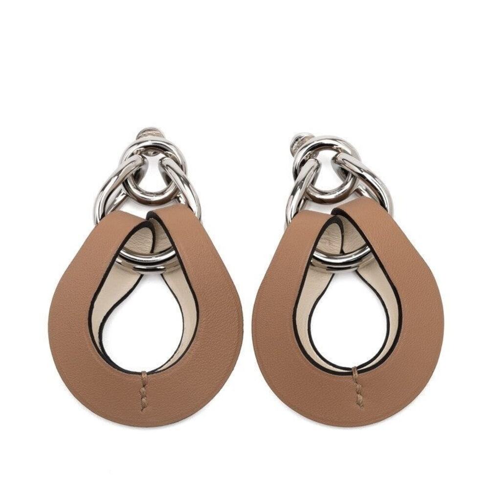 Hermes Villevolte GM Pierced Earrings Veau Swift Brown